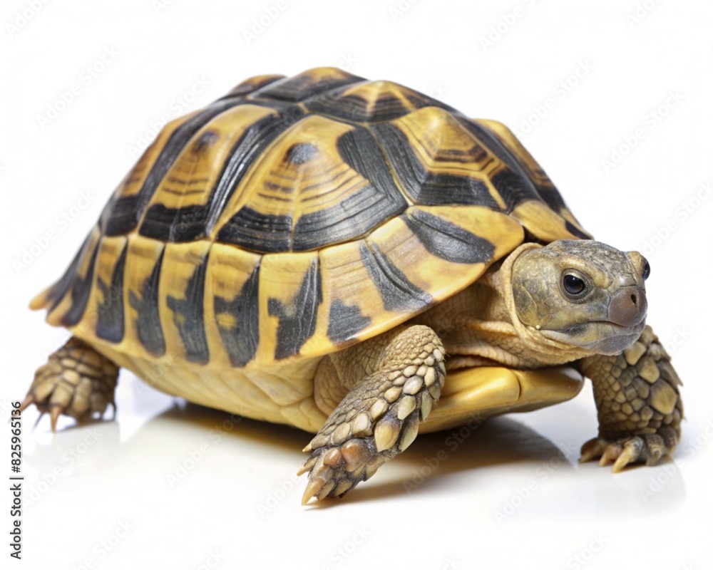 Fototapeta premium Hermann tortoise in close-up isolated on a white background,generative ai