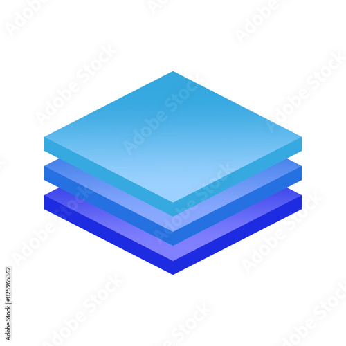 Layered blue squares Vector illustration. Gradation of blue tones in abstract design. Stacked color blocks graphic.