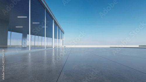  3d render of abstract modern architecture with empty concrete floor, car presentation background.
