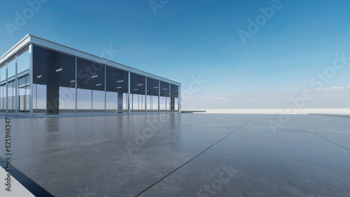Foto 3d render of abstract modern architecture with empty concrete floor, car presentation background