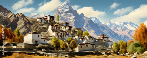 Namgyal Tsemo Monastery is located in the background of the Leh PalacelehIndia, Spiritual Haven: Namgyal Tsemo Monastery Overlooking Leh Palace, Leh, Indi photo