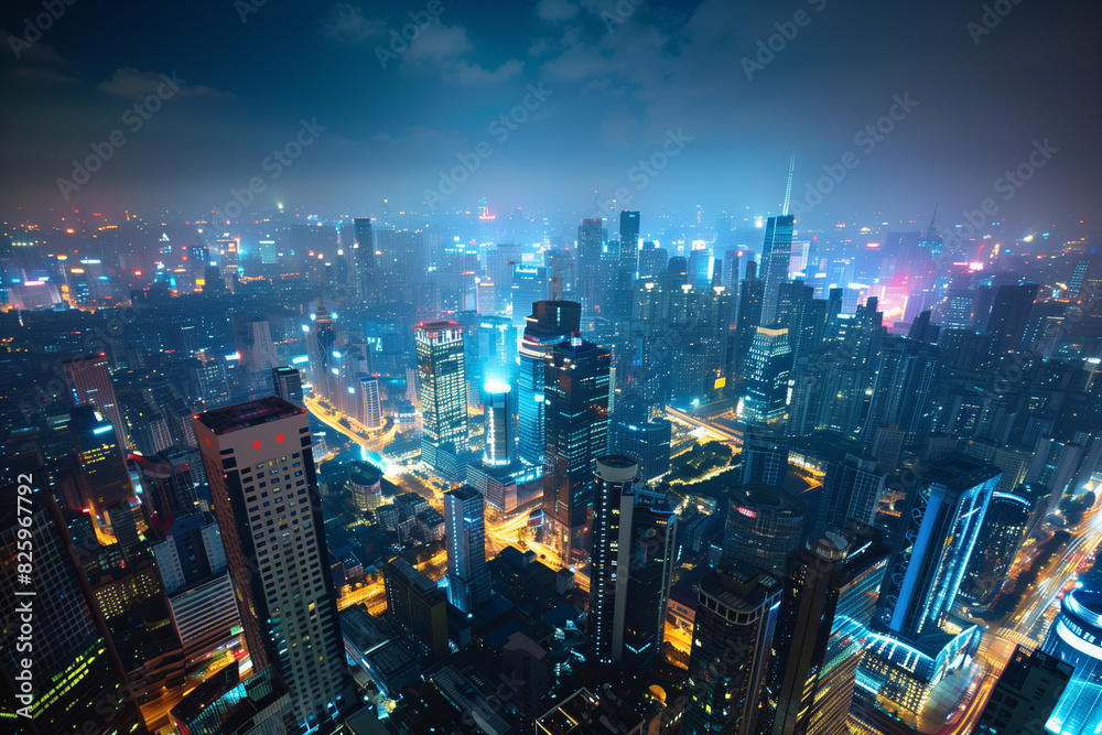 Aerial Night View of Skyscrapers from Drone's Perspective Aerial Night View of Skyscrapers from Drone's Perspective