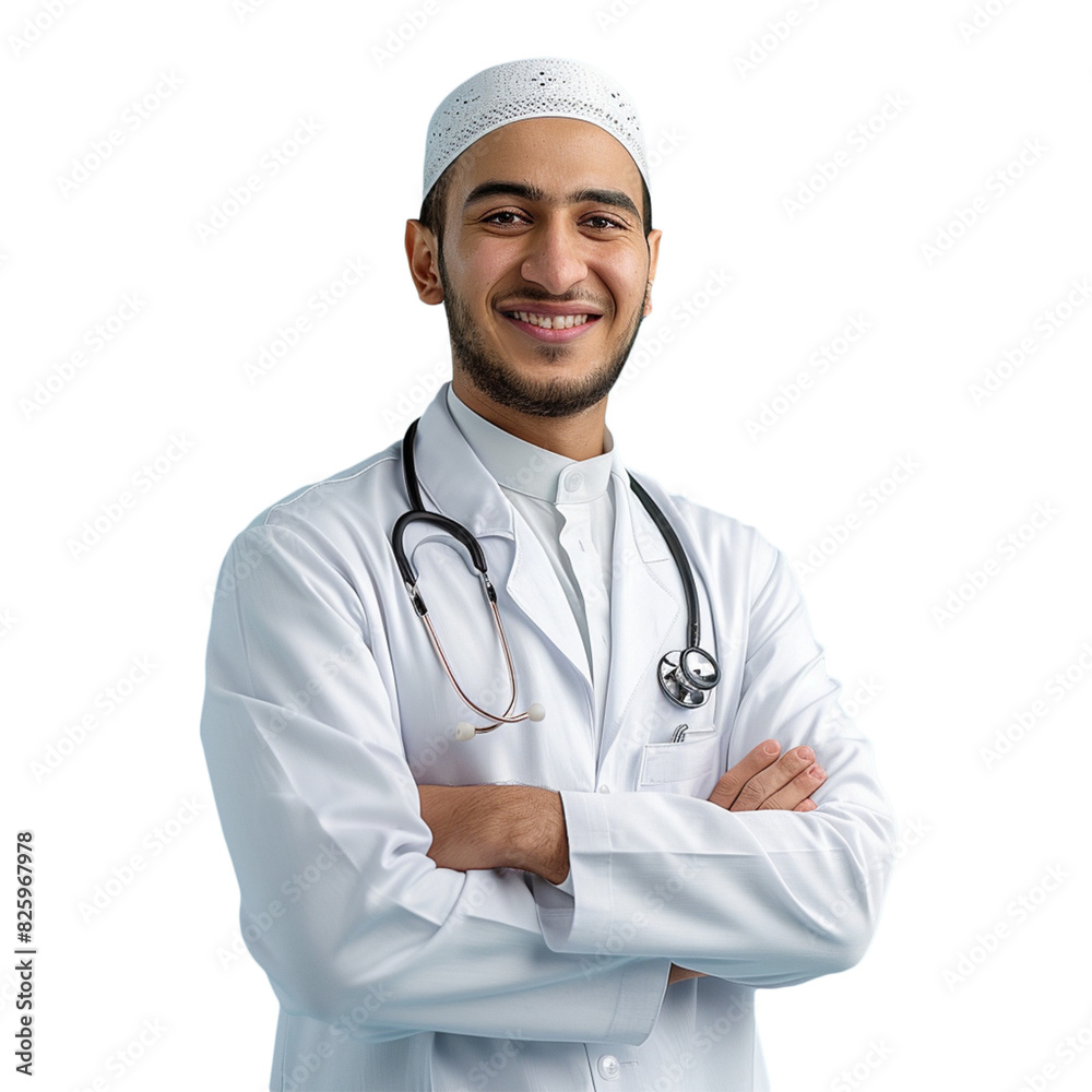 A muslim doctor isolated on transparent background A muslim doctor isolated on transparent background