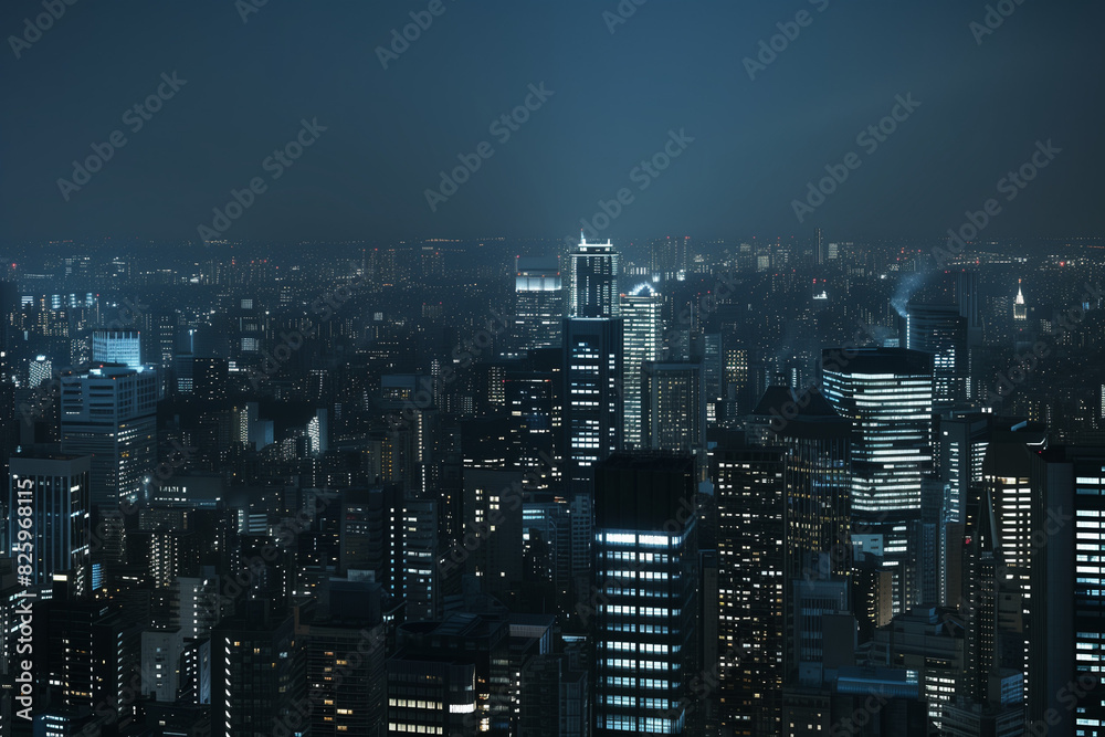 Aerial Night View of Skyscrapers from Drone's Perspective Aerial Night View of Skyscrapers from Drone's Perspective