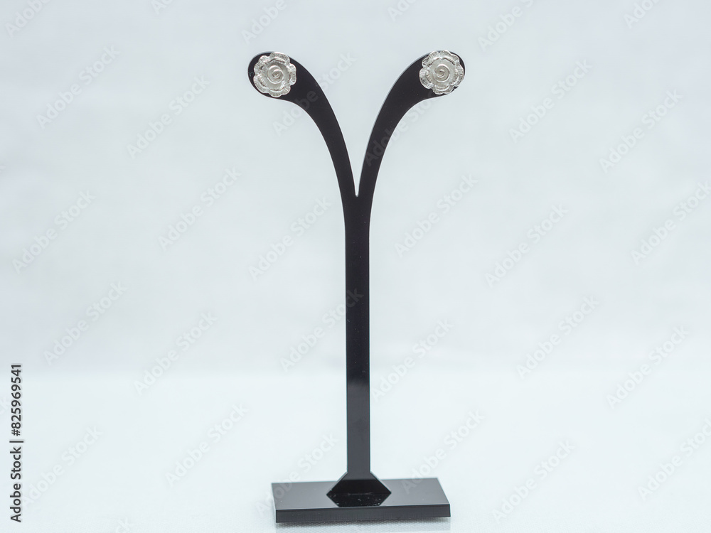 Silver jewelry, Handmade silver accessories display on white background