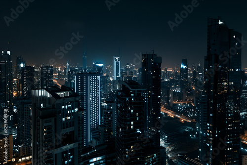 Wallpaper Mural City Skyline at Night: Aerial View of Illuminated Skyscrapers Torontodigital.ca