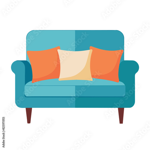  vector image of a modern teal sofa with cushions