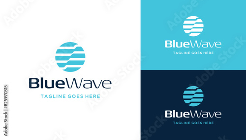 Initial Letter O with Blue Ocean Sea Water Wave Line Layer Logo Design