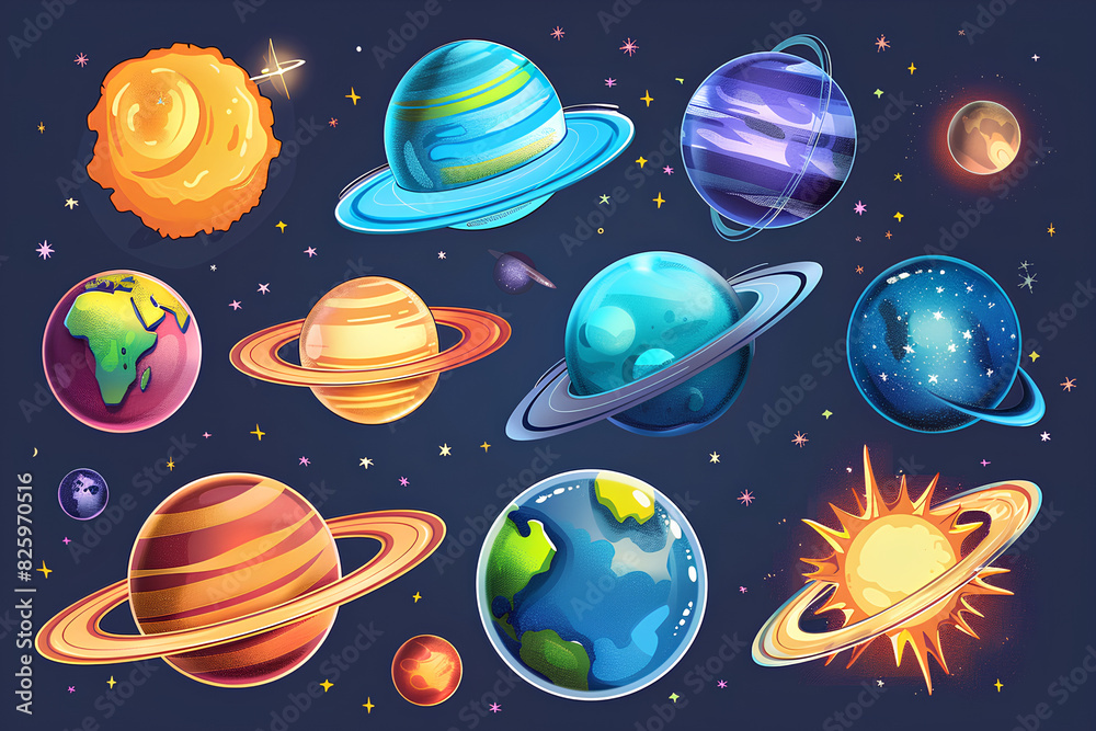 solar system and outer space objects vector 3d rendering solar system and outer space objects vector 3d rendering