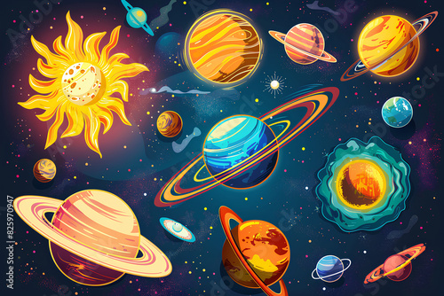 solar system and outer space objects vector 3d rendering