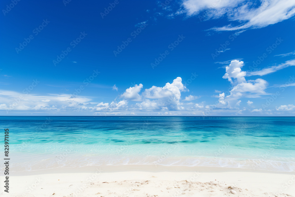Fototapeta premium Sunny Beach with Blue Sky and Ocean View