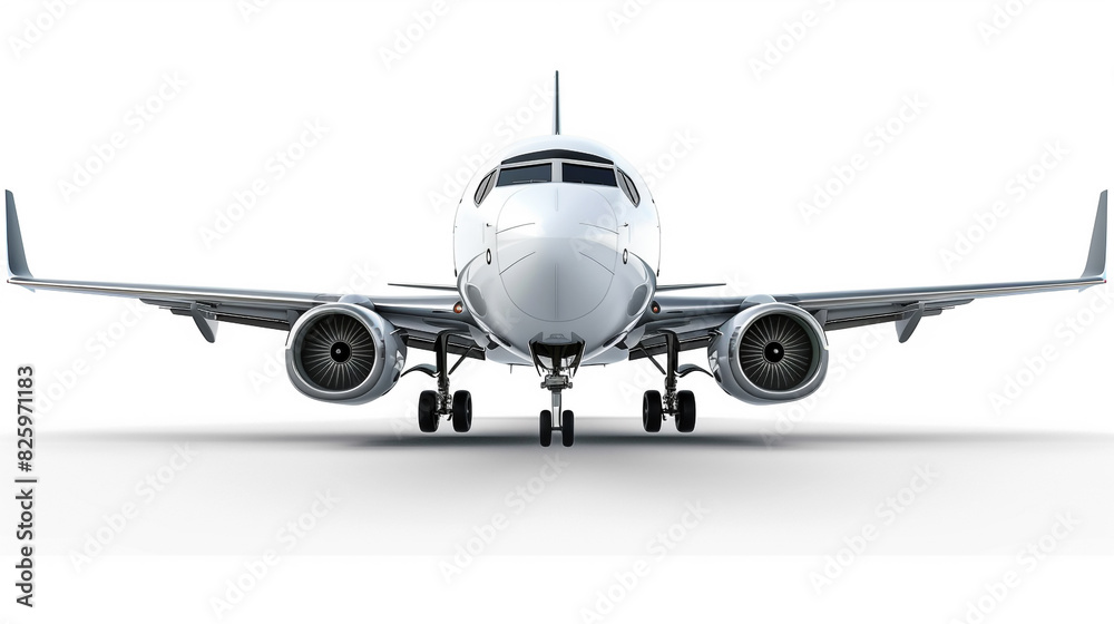 Flying airplane on white background. 