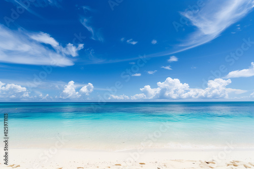 Sunny Beach with Blue Sky and Ocean View