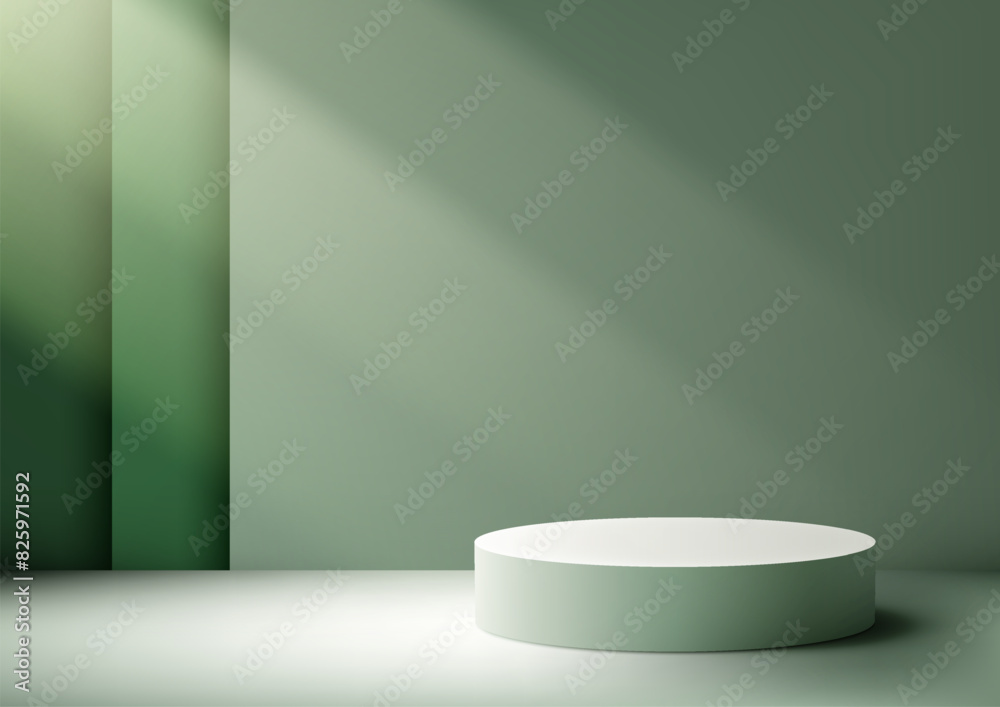Elegant 3D Green Podium with Lighting on Green Background Elegant 3D Green Podium with Lighting on Green Background