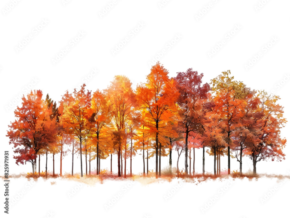 Fototapeta premium Small autumn tree forest isolated on transparent background.