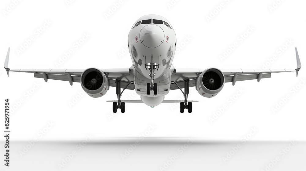 Fototapeta premium Flying airplane on white background. 