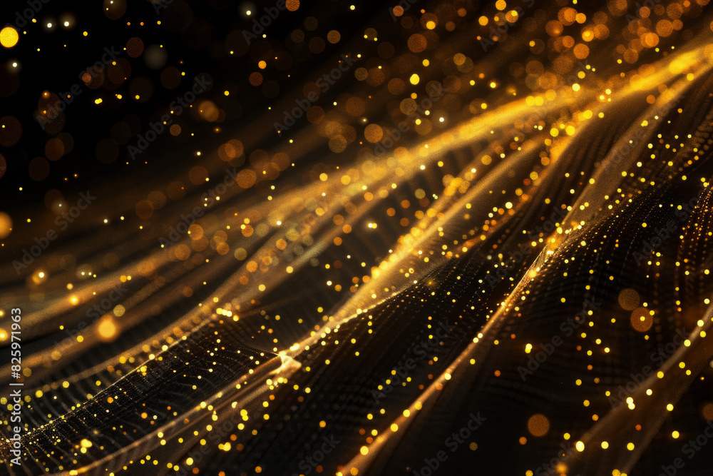 Golden glitters around glowing lines for background Golden glitters around glowing lines for background