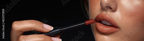 Closeup of a model applying a lip tint, highlighting smoothness and longlasting color photo