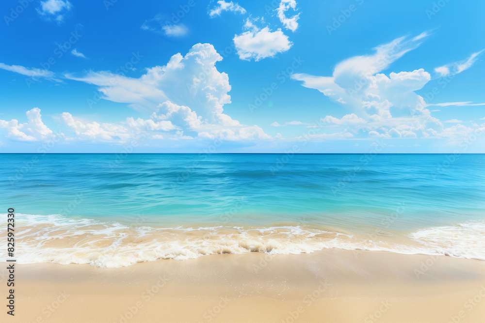 Fototapeta premium Sunny Beach with Blue Sky and Ocean View
