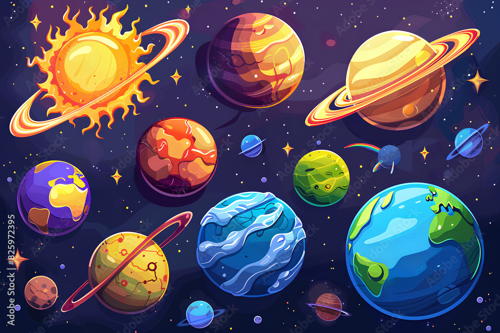 solar system and outer space objects vector 3d rendering solar system and outer space objects vector 3d rendering