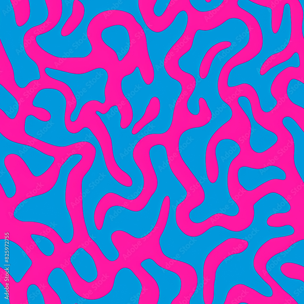 Abstract pattern with pink and blue wavy shapes, ideal for seamless designs and decoration, providing a bold and vibrant aesthetic Abstract pattern with pink and blue wavy shapes, ideal for seamless designs and decoration, providing a bold and vibrant aesthetic