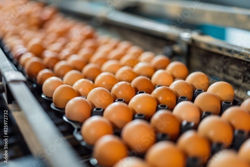 Highly efficient egg sorting equipment in busy commercial production facility, top quality image