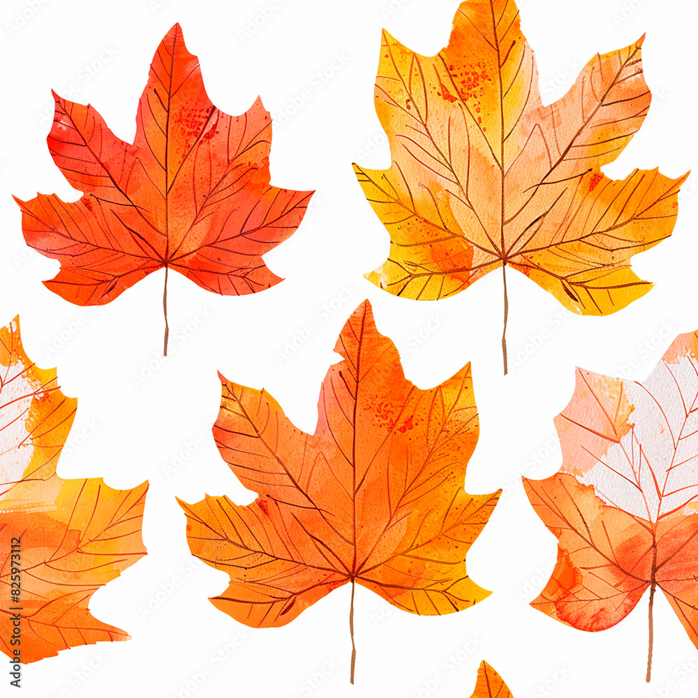 Fototapeta premium A series of watercolor leaves with a white background