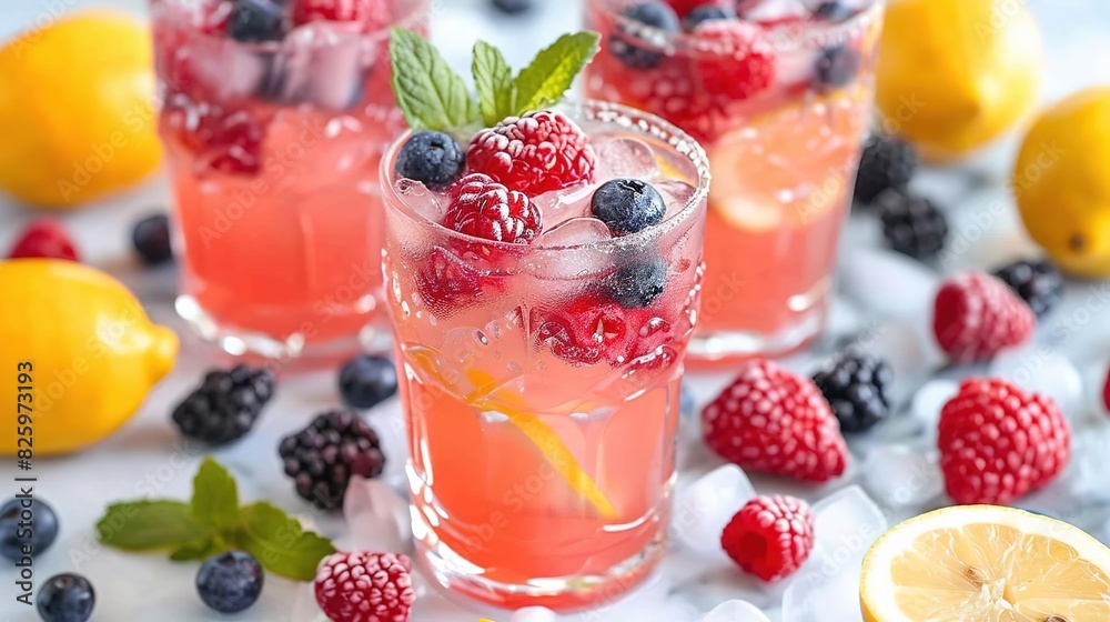Summer drinks, Berry lemonade with mixed berries and fresh lemon juice, colorful and tangy Summer drinks, Berry lemonade with mixed berries and fresh lemon juice, colorful and tangy