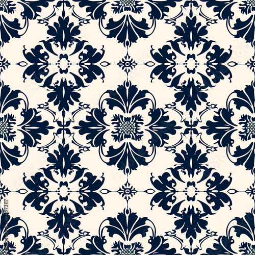 A blue and white floral patterned wallpaper