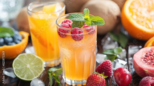 Summer drinks, Refreshing summer drink with fruit and mint.
