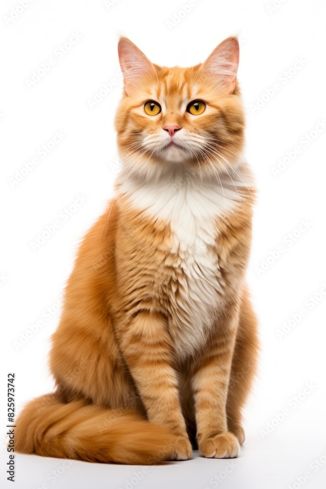 A cat sitting on white background looking at the camera. A cat sitting on white background looking at the camera.