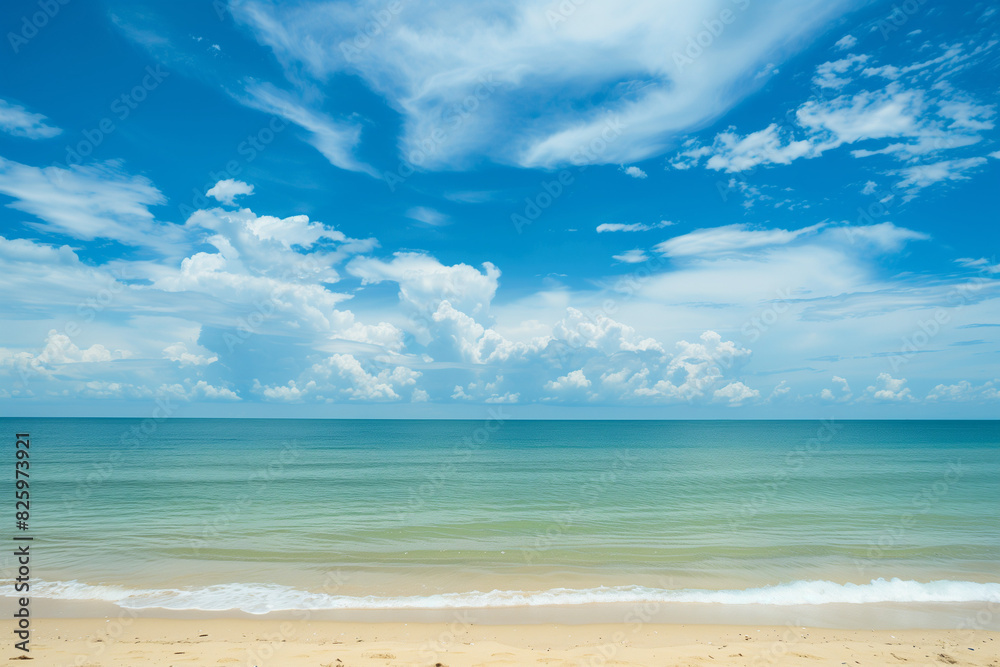 Sunlit Beach with Blue Sky and Ocean View Sunlit Beach with Blue Sky and Ocean View