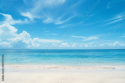 Sunlit Beach with Blue Sky and Ocean View