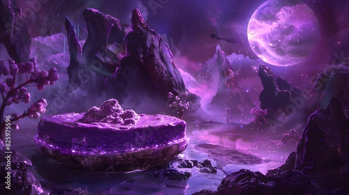 Enchanting Sugilite Custard in a Realm of Eternal Twilight:A Serene and Mystical Culinary Delight