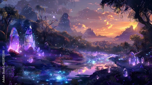 Enchanting Tanzanite Caramel:Glimpses of the Future in an Ethereal Savannah Landscape photo