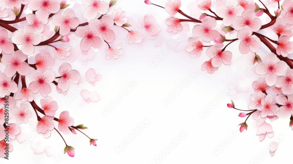 Fototapeta premium Frame of Sakura Cherry Blossoms Spring flower of Japan white background