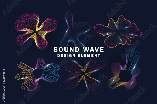 Sound waves. Frequency audio waveform, music wave HUD interface elements, voice graph signal. Vector audio wave set