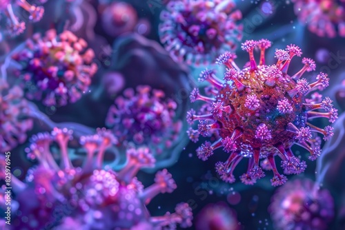 Virology medicine science background - corona virus microscopic view