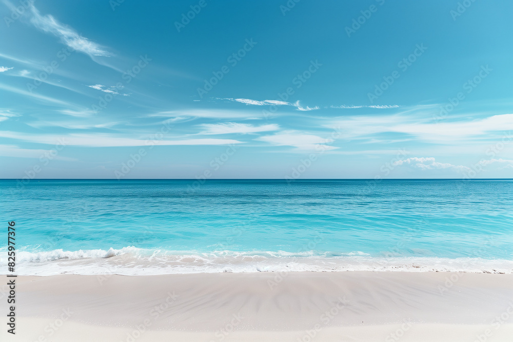 Obraz premium Sunlit Beach with Blue Sky and Ocean View