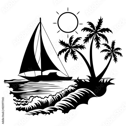 Sailboat, Hand Drawn Vector Illustration
