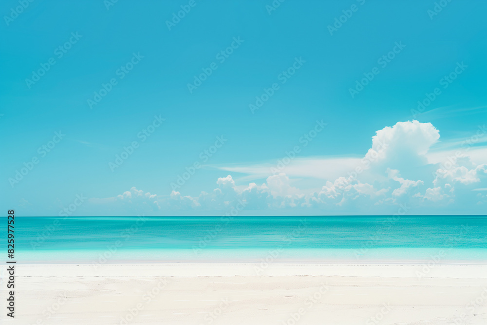 Fototapeta premium Sunlit Beach with Blue Sky and Ocean View