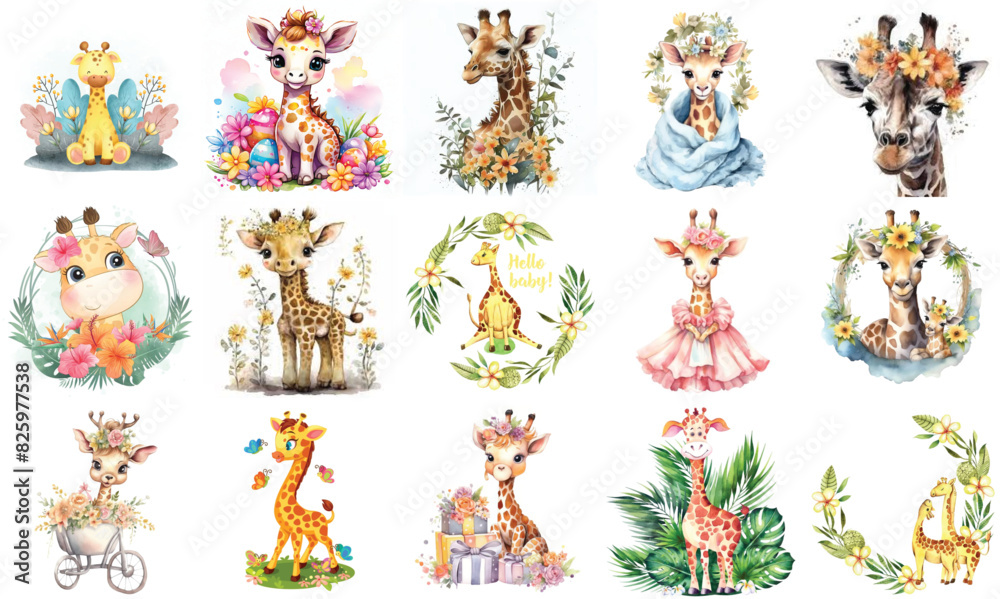 Fototapeta premium watercolor cute griffa and flawer