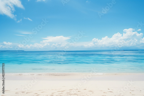 Sunlit Beach with Blue Sky and Ocean View
