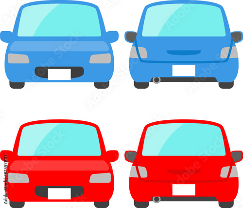 自家用車の正面と後ろのデフォルメイラスト