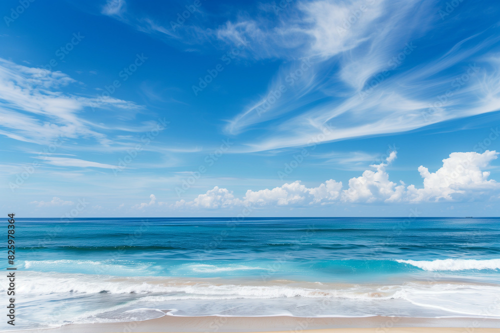 Obraz premium Sunlit Beach with Blue Sky and Ocean View