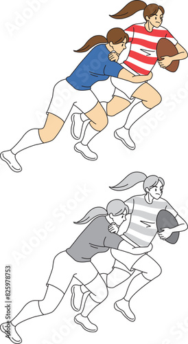 ラグビー選手（女性）のイラストセット