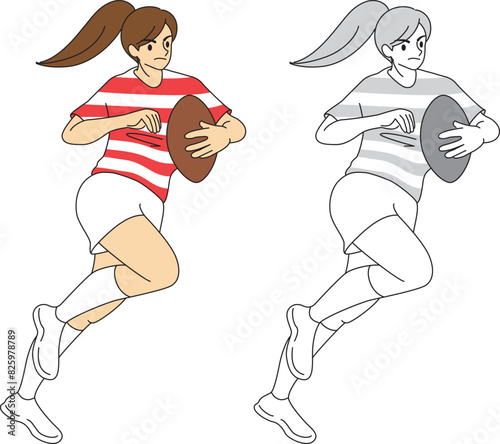 ラグビー選手（女性）のイラストセット