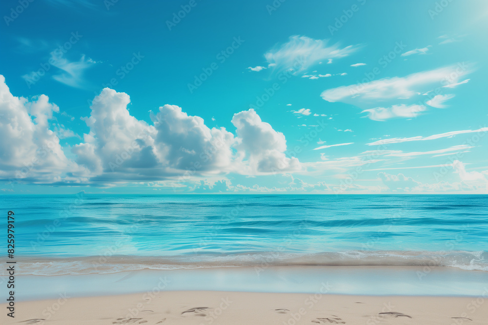 Obraz premium Sunlit Beach with Blue Sky and Ocean View