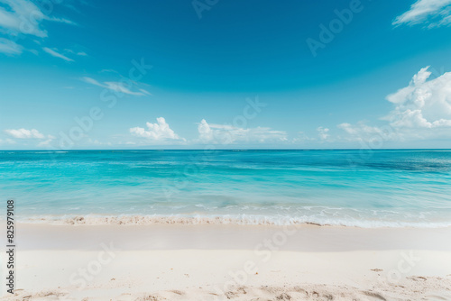 Sunlit Beach with Blue Sky and Ocean View