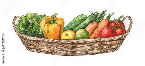 Hand drawn basket full of fresh vegetables. vector simple illustration